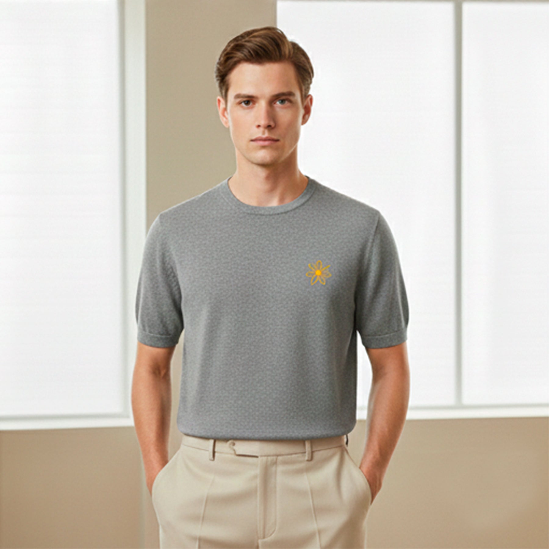 KNIT SHIRT MEN MODEL AWESOME COLOR MANSOON MIST