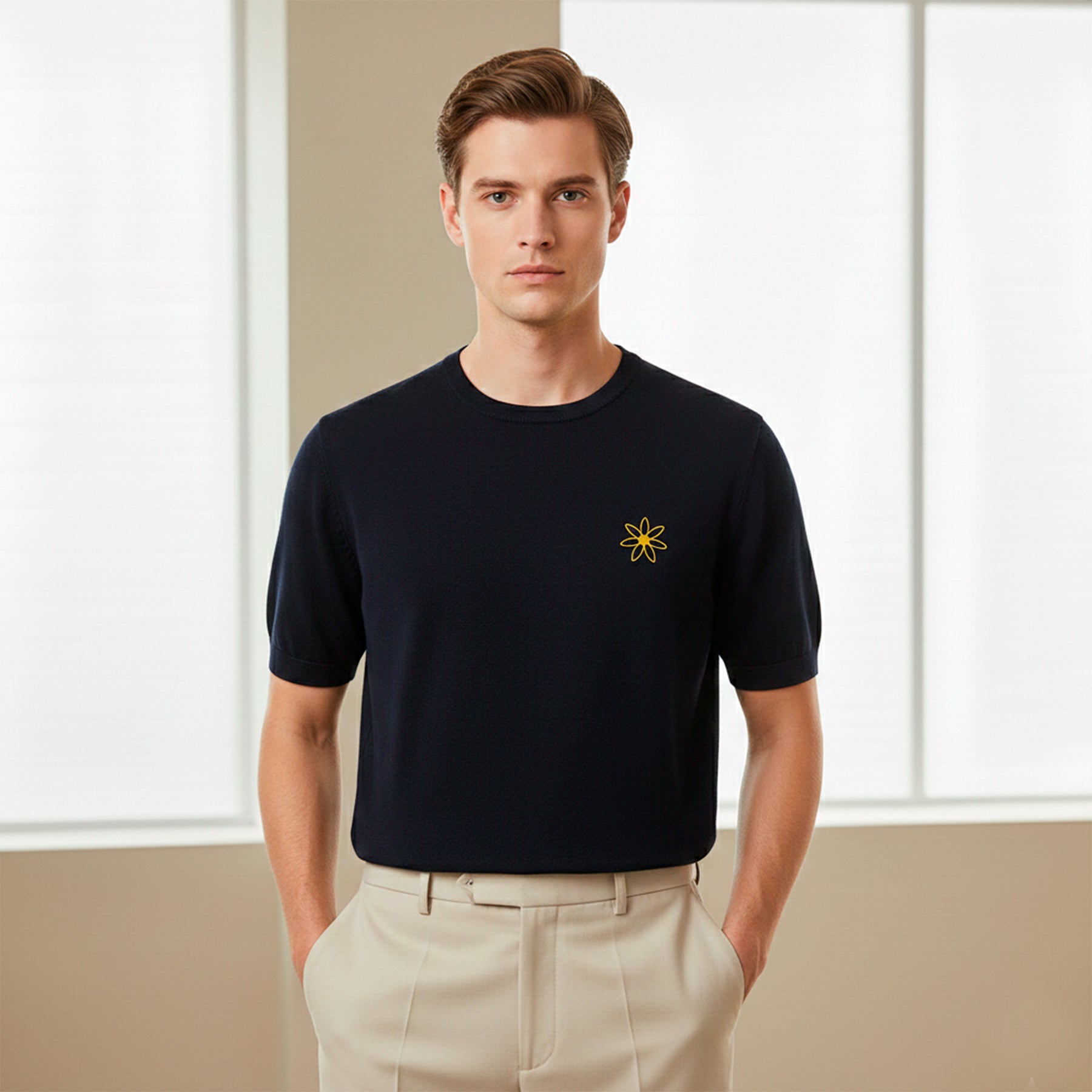 KNIT SHIRT MEN MODEL AWESOME COLOR NAVY